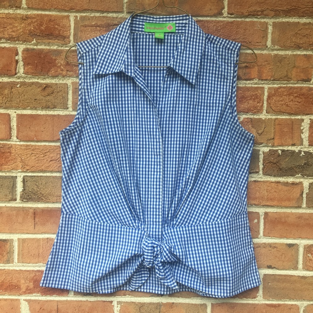 EUC Blue/White Check Tie Up Summer Blouse SzSM